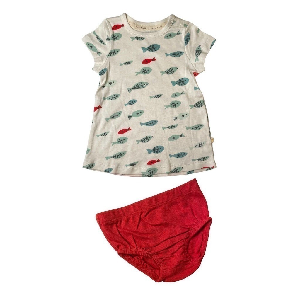 Hallmark Baby Fish Dress With Matching Bloomers NEW 3-6 Mos 100% Cotton